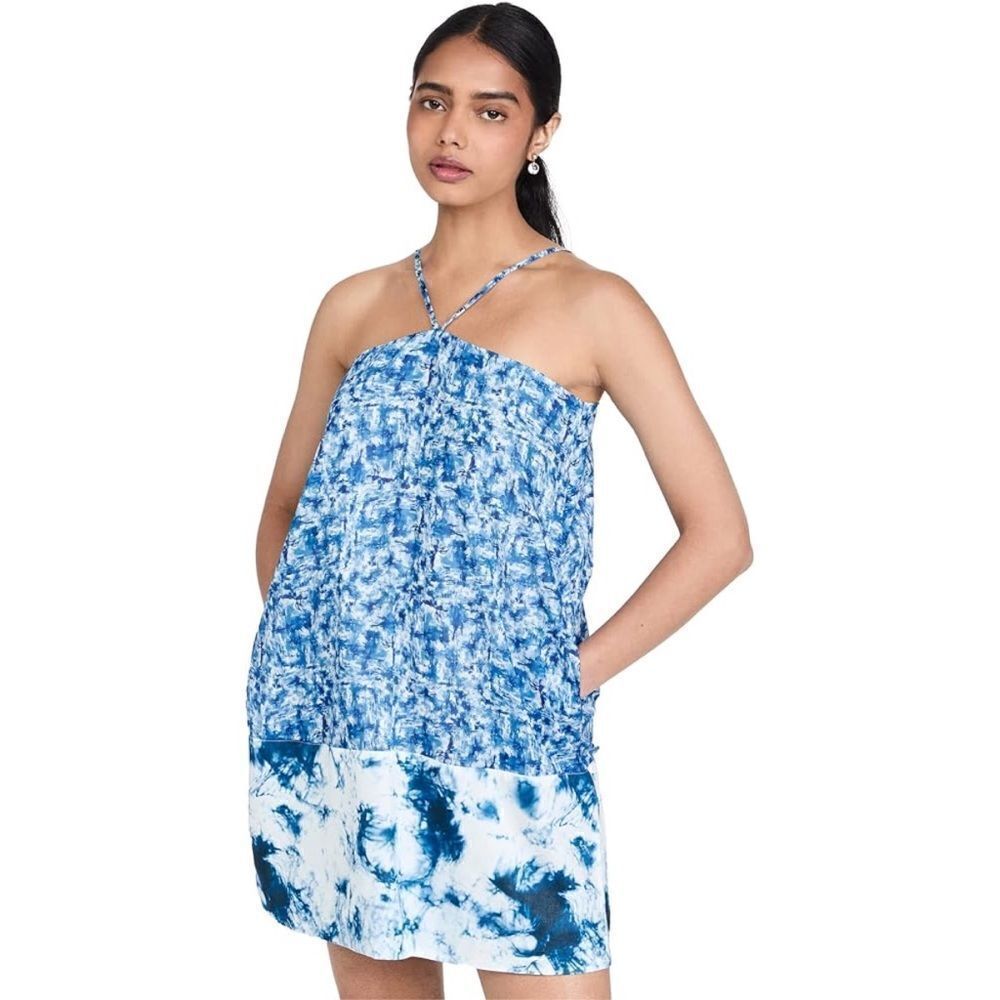 NWT AMUR Aminah Halter Dress in Mykonos Blue Brushstrokes, Size 2 - Picture 9 of 16